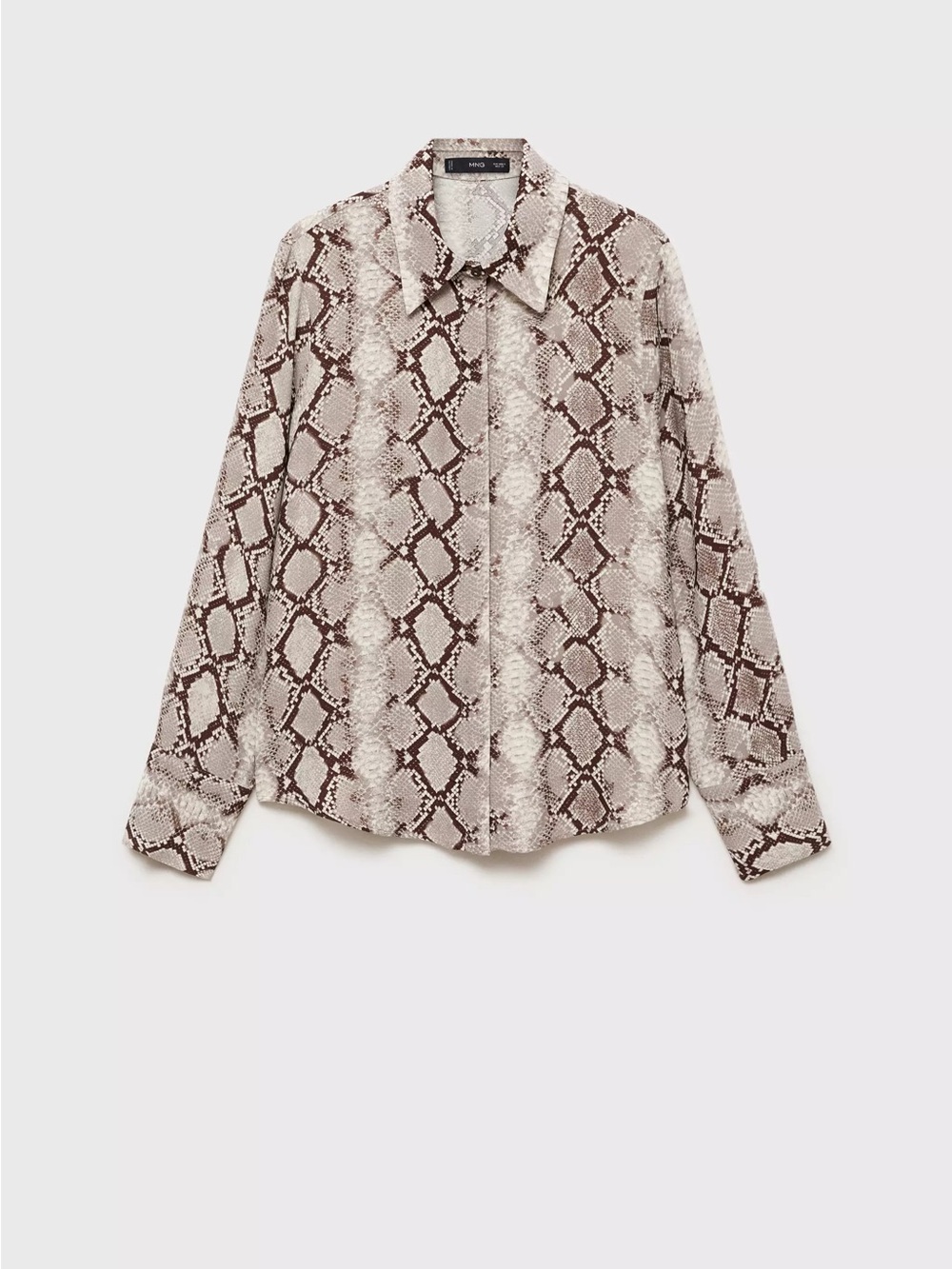Mango Snake-Print Long-Sleeve Button Up Shirt in Brown and Cream